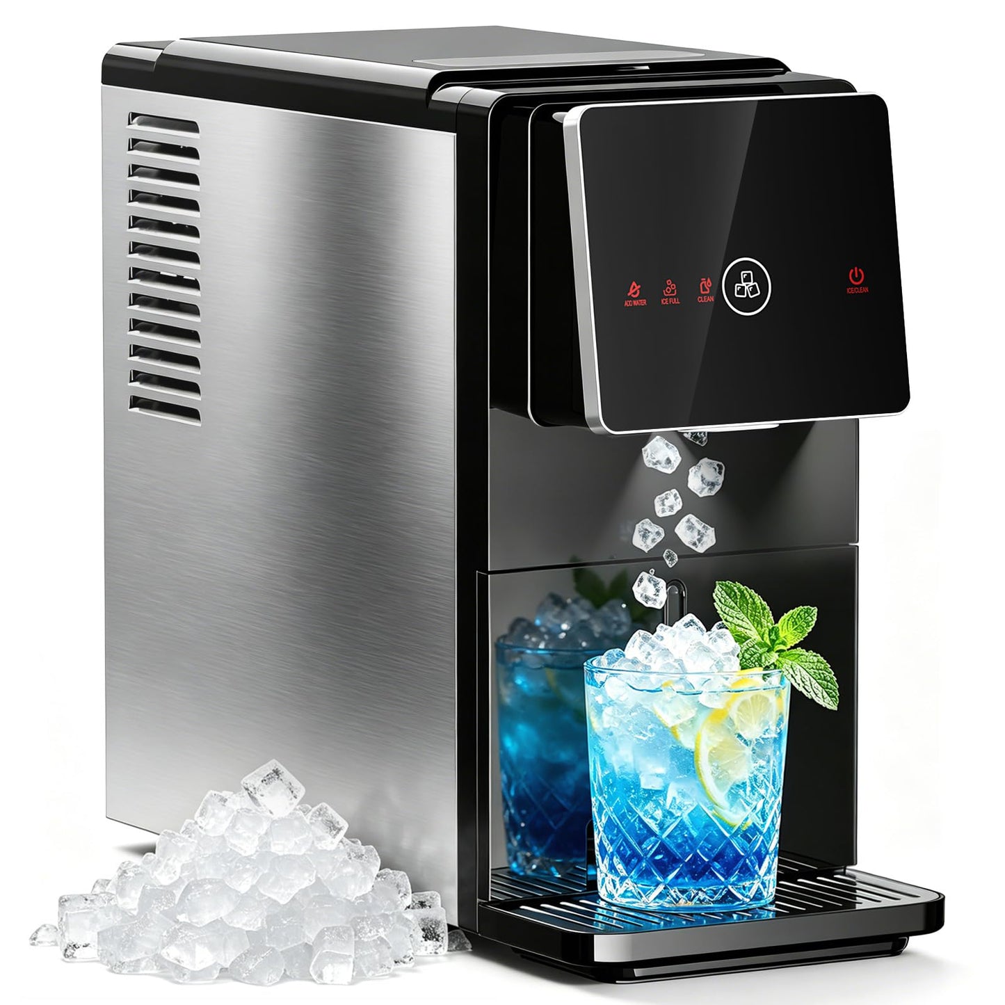 Antarctic Star Nugget Ice Maker Countertop, 33 lbs/24H, Automatic Ice Dispenser, Self-Cleaning Pebble Sonic Ice Machine, 1.8L Water Tank, One-Click & Motion Sensor Light, for Home/Office/Kitchen