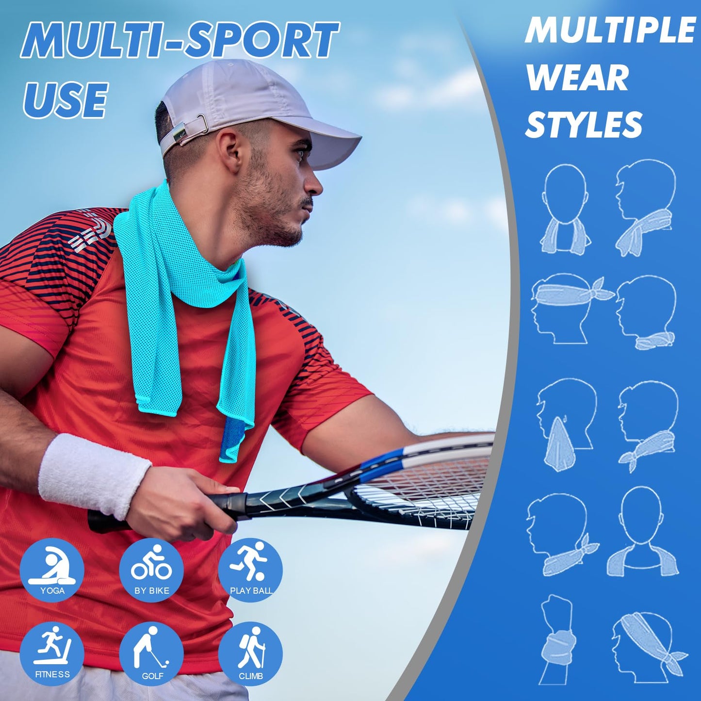 CSITE 4 Pack Cooling Towels (47"x12") for Neck and Face, Ice Towel for Hot Weather, Soft Breathable Chilly Gym Towels, Microfiber Towel for Work Out, Yoga, Running, Camping & More Activities