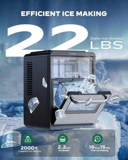 Nugget Ice Maker Countertop - Silonn Smart Pebble Ice Machine, Pellet Ice 44 lbs per Day, Crushed Ice from Timer Function and Status Alerts with Silonn App, Stainless Steel