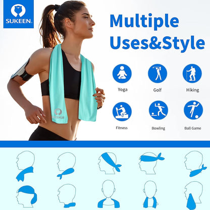 Sukeen 4 Pack Cooling Towels (40"x12") for Neck and Face, Cooling Neck Wraps, Breathable Cooling Towel for Hot Weather, Sweat Towels for Yoga, Sports, Golf, Gym, Camping, Running, Fitness, Workout