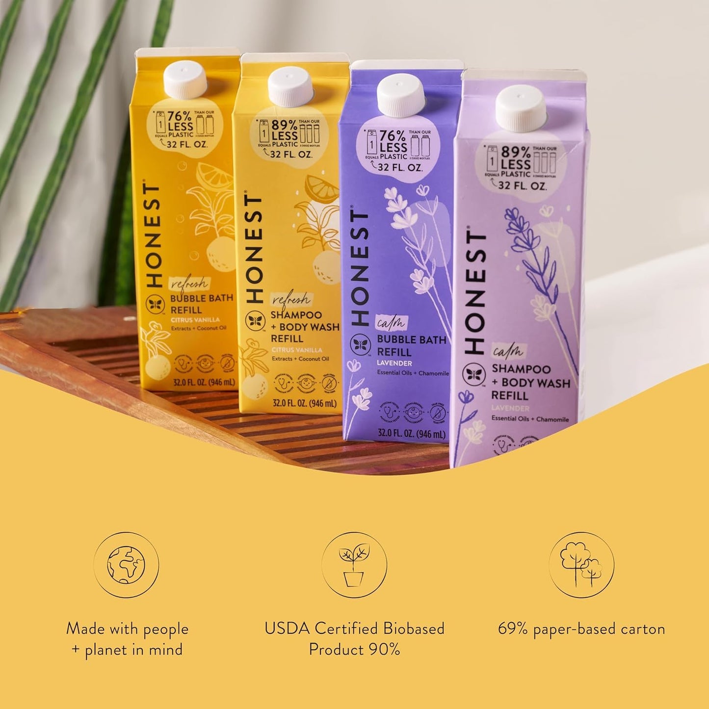 The Honest Company Foaming Bubble Bath & Baby Wash, Tear-Free, Hypoallergenic, Natural Formula, Lavender Calm Scent, 12 fl oz