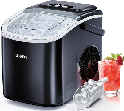 Nugget Ice Maker Countertop - Silonn Smart Pebble Ice Machine, Pellet Ice 44 lbs per Day, Crushed Ice from Timer Function and Status Alerts with Silonn App, Stainless Steel