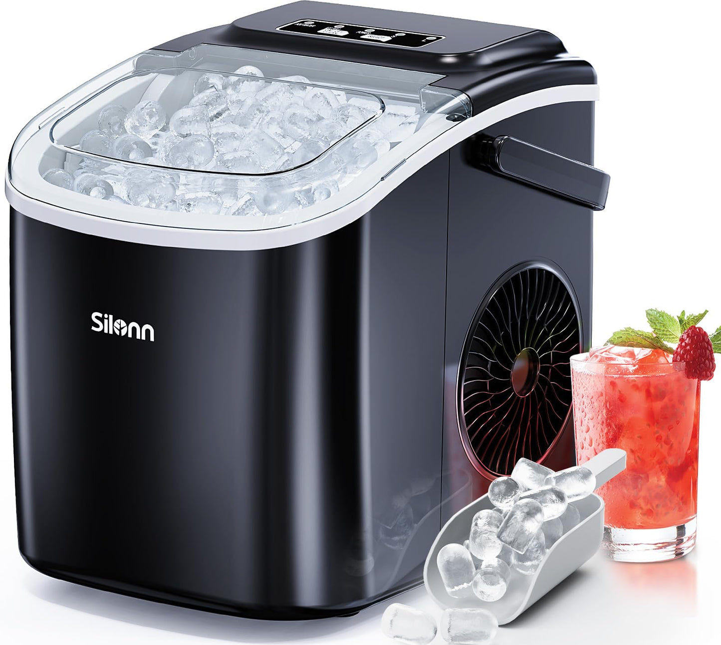 Nugget Ice Maker Countertop - Silonn Smart Pebble Ice Machine, Pellet Ice 44 lbs per Day, Crushed Ice from Timer Function and Status Alerts with Silonn App, Stainless Steel