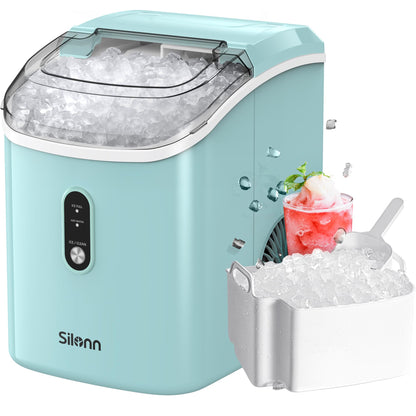 Silonn Countertop Ice Maker with 2.5L Expandable Ice Basket, 26.5lbs/24H, 9 Cubes in 6 Mins, 2 Ice Sizes, Self-Cleaning & LED Touch Control for Home Kitchen Office
