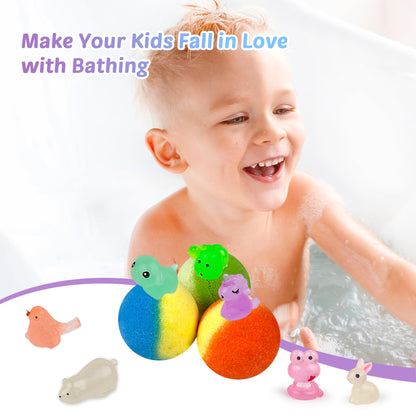 Bath Bombs for Kids, 12 Pcs Bath Bombs with Glow in The Dark Animal Surprise Inside, Handmade Organic Bubble Bath Ball Gift Set for Boys and Girls, Gift for Birthday Christmas Easter