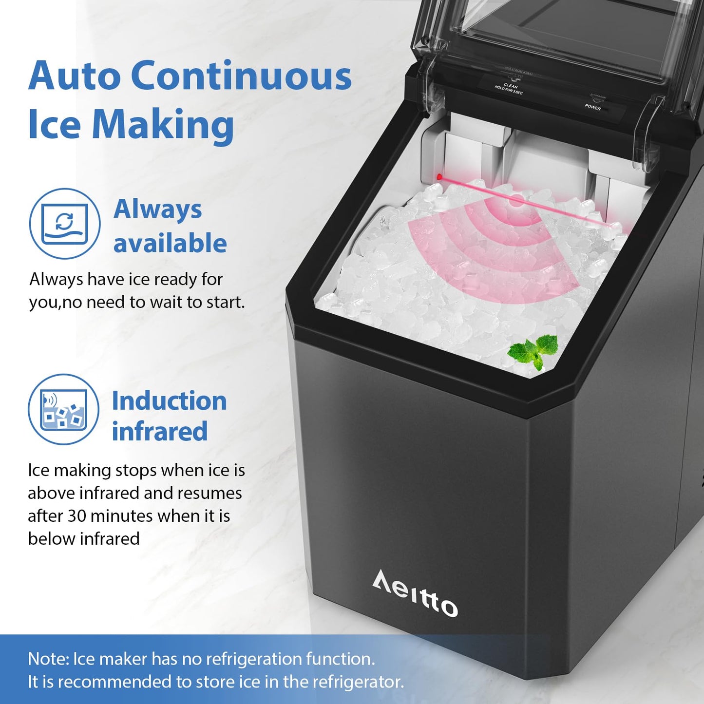 Aeitto Nugget Ice Maker Countertop, 55lbs/24H Ice Machine with 3.6L Water Tank&3.2Lbs Ice Basket, Self-Cleaning Pebble Ice Maker with Stainless Steel Housing for Home Office and Party, Silver