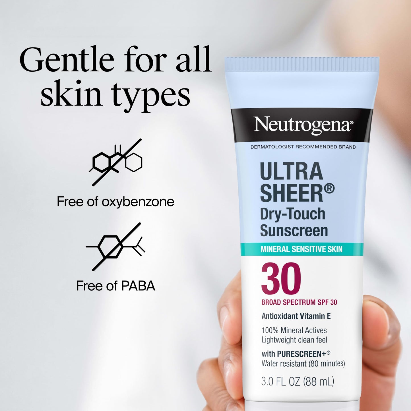 Neutrogena, Ultra Sheer Dry-Touch Sunscreen SPF 55 for Face and Body, Lightweight Non Greasy Broad Spectrum Uva/Uvb Protection, No White Cast, Water Resistant (80 Min) Travel Sunscreen Lotion, 88.7 mL