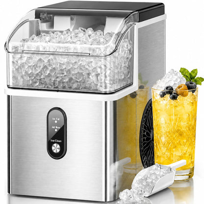 Kismile Nugget Ice Makers Countertop,35Lbs/24H,Portable Sonic Ice Machine with Self-Cleaning,One-Click Operation for Home/Office(Stainless Steels Silver)
