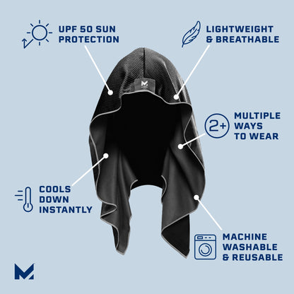 MISSION Cooling Hoodie Towel, Evaporative Cool Technology, Cools Instantly When Wet, UPF 50 Sun Protection, Contours Your Head to Stay in Place, Great for Sports, Fitness, Gym