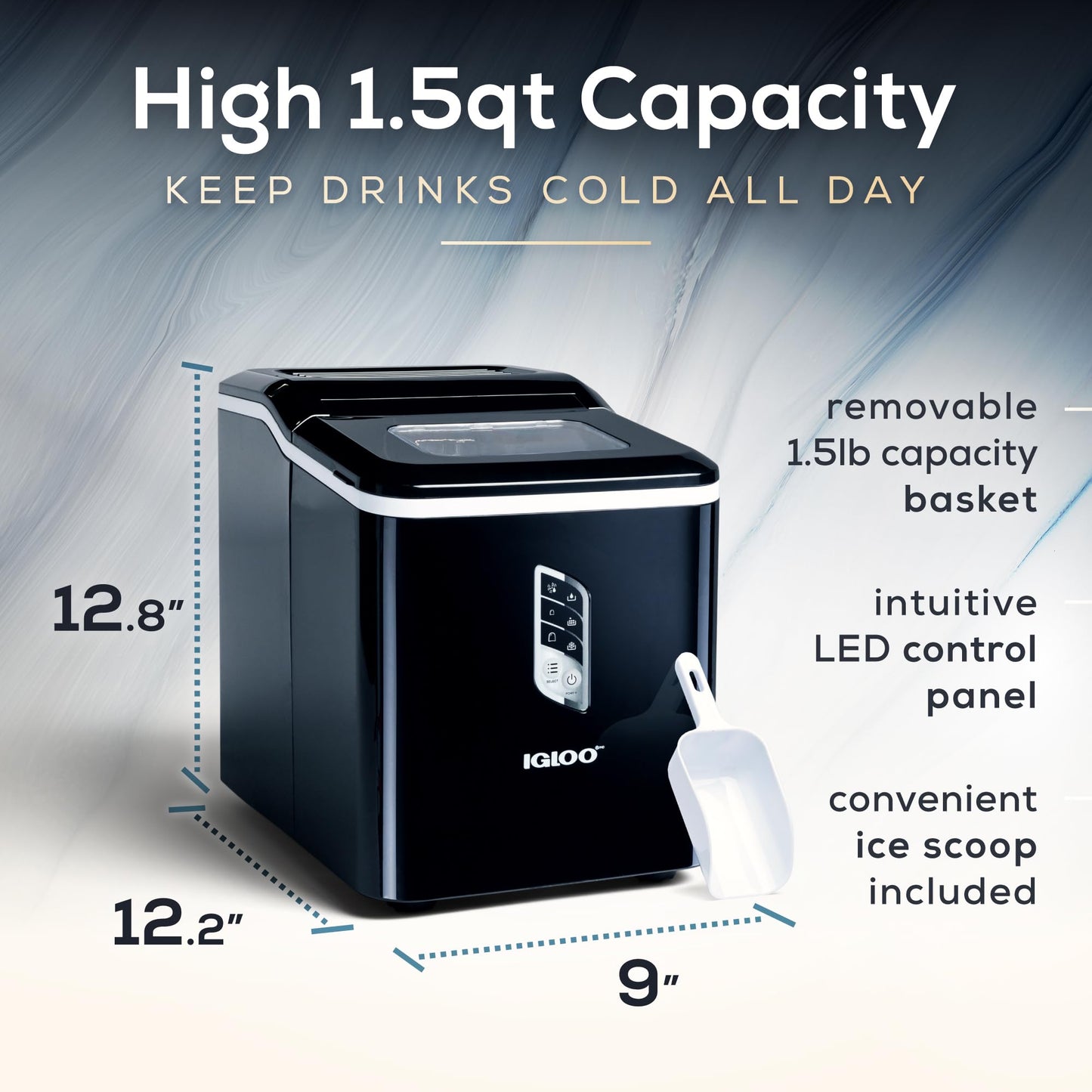 Igloo Automatic Self-Cleaning Portable Electric Countertop Ice Maker Machine with Handle, 26 Pounds in 24 Hours, 9 Ice Cubes Ready in 7 Minutes, with Ice Scoop and Basket