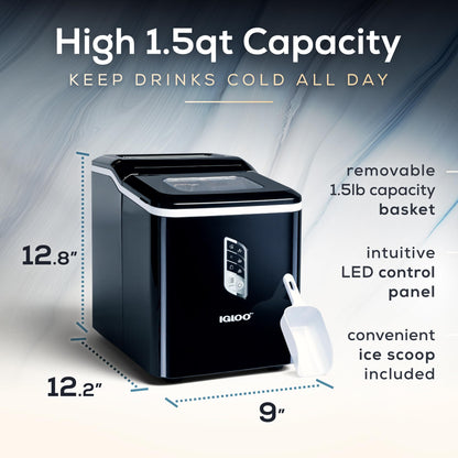 Igloo Automatic Self-Cleaning Portable Electric Countertop Ice Maker Machine with Handle, 26 Pounds in 24 Hours, 9 Ice Cubes Ready in 7 Minutes, with Ice Scoop and Basket