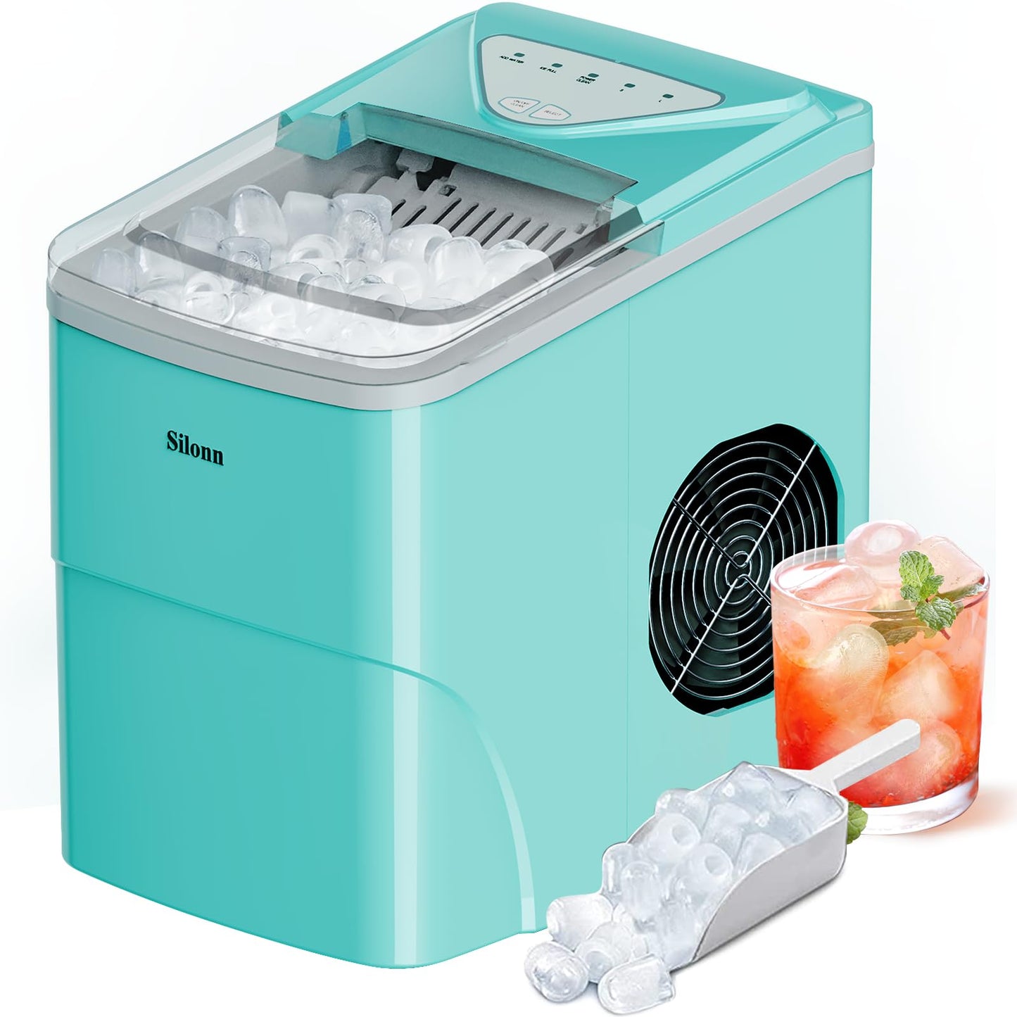 Silonn Countertop Ice Maker with 2.5L Expandable Ice Basket, 26.5lbs/24H, 9 Cubes in 6 Mins, 2 Ice Sizes, Self-Cleaning & LED Touch Control for Home Kitchen Office