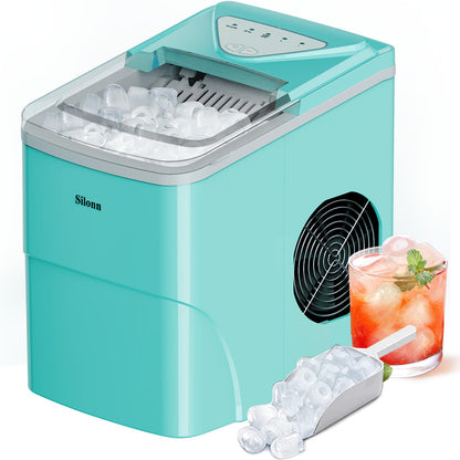 Silonn Countertop Ice Maker with 2.5L Expandable Ice Basket, 26.5lbs/24H, 9 Cubes in 6 Mins, 2 Ice Sizes, Self-Cleaning & LED Touch Control for Home Kitchen Office