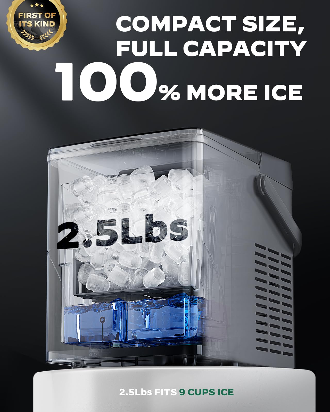 Silonn Countertop Ice Maker with 2.5L Expandable Ice Basket, 26.5lbs/24H, 9 Cubes in 6 Mins, 2 Ice Sizes, Self-Cleaning & LED Touch Control for Home Kitchen Office