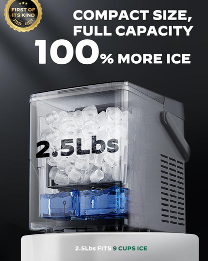 Silonn Countertop Ice Maker with 2.5L Expandable Ice Basket, 26.5lbs/24H, 9 Cubes in 6 Mins, 2 Ice Sizes, Self-Cleaning & LED Touch Control for Home Kitchen Office