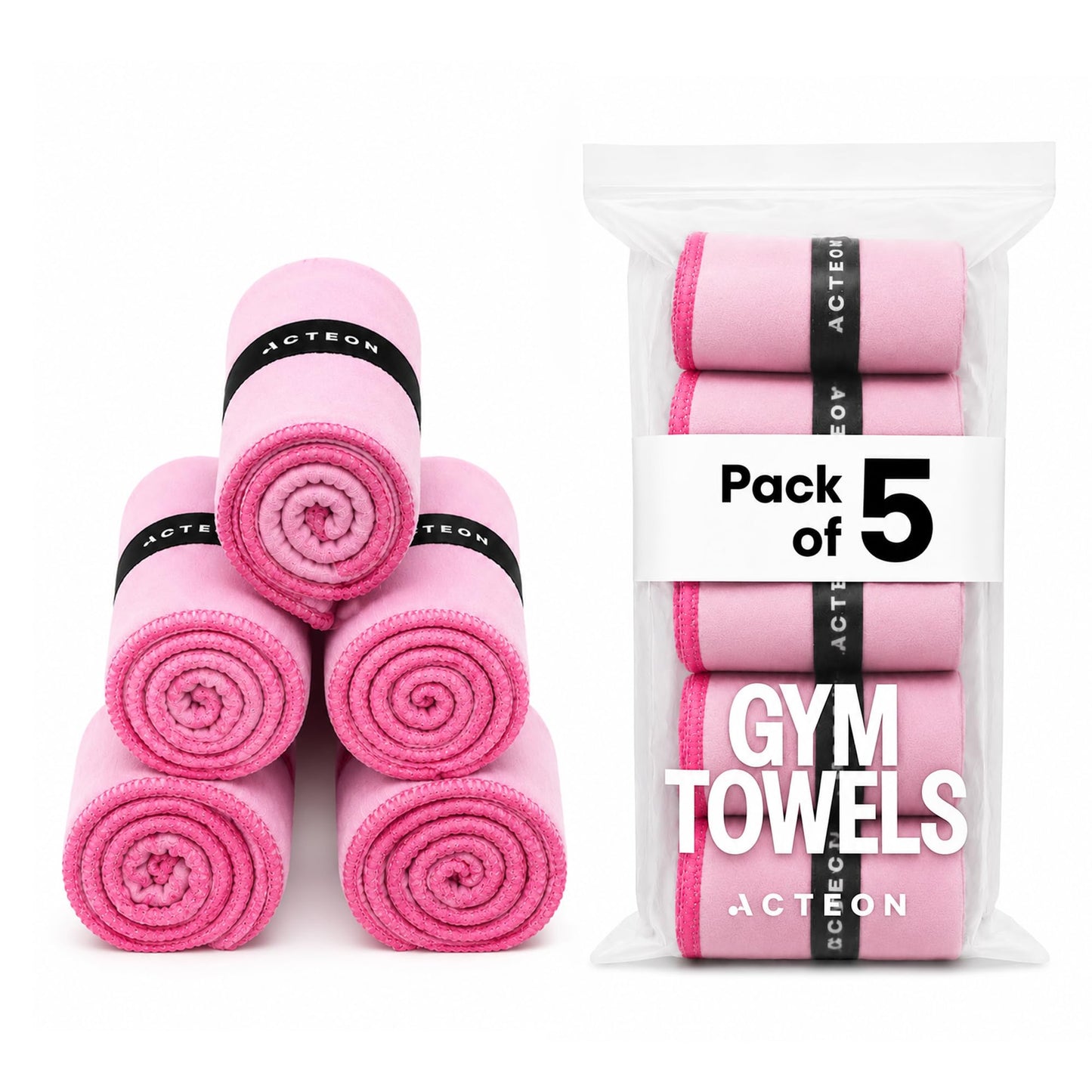 Acteon Microfiber Gym Towels 5 Pack, Quick Dry Silver ION Odor-Free Sweat Towel, Super Absorbent Fast Drying for Men & Women, Workout, Yoga, Running, Hiking, Travel – 16x30.5 Inch