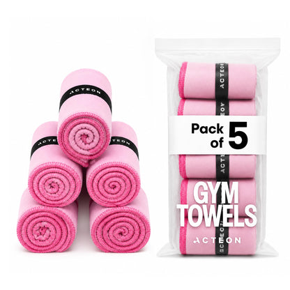 Acteon Microfiber Gym Towels 5 Pack, Quick Dry Silver ION Odor-Free Sweat Towel, Super Absorbent Fast Drying for Men & Women, Workout, Yoga, Running, Hiking, Travel – 16x30.5 Inch