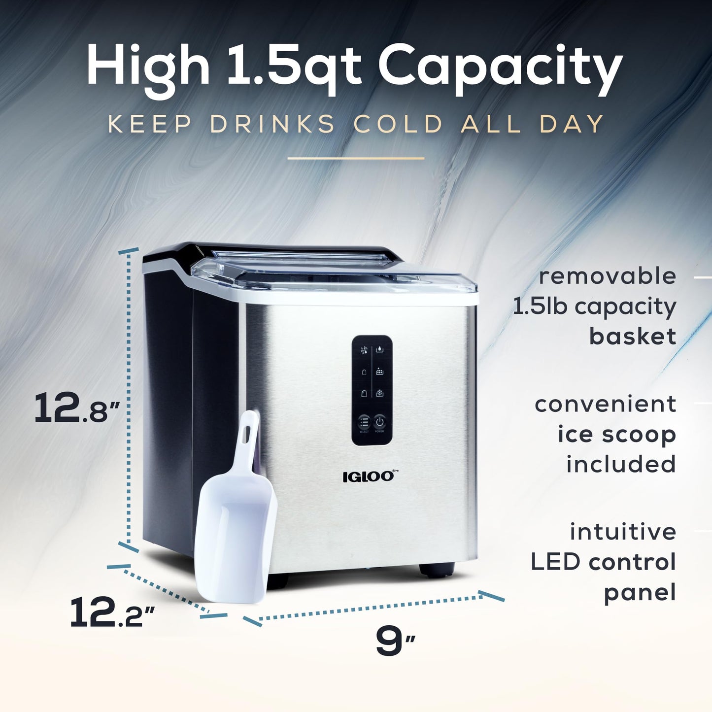 Igloo Automatic Self-Cleaning Portable Electric Countertop Ice Maker Machine with Handle, 26 Pounds in 24 Hours, 9 Ice Cubes Ready in 7 Minutes, with Ice Scoop and Basket