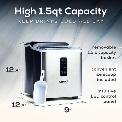 Igloo Automatic Self-Cleaning Portable Electric Countertop Ice Maker Machine with Handle, 26 Pounds in 24 Hours, 9 Ice Cubes Ready in 7 Minutes, with Ice Scoop and Basket