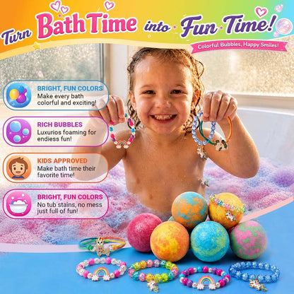Bath Bombs for Kids with Surprise Inside - Organic, Gentle & Kid Friendly Bubble Bath Fizzies with Toys Inside. Spa Bath Fizz Balls Kit. Fizzy Balls w/Rich Bubbles, Birthday Gifts for Boys, Girls