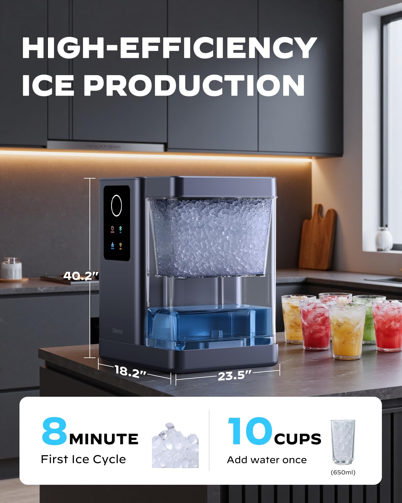 Silonn Nugget Ice Maker Countertop with APP & Voice Control, Self Cleaning Ice Machine with 3L Large Water Tank, 40 lbs/24H Soft Chewable Ice, Portable Pebble Ice Maker for Home, Kitchen and Party