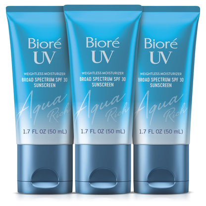 Biore UV Aqua Rich Daily Hydrating Facial Moisturizer with SPF 50 | Oil Free Sunscreen & Primer for Makeup with Hyaluronic Acid, No White Cast, Non-Comedogenic, For Sensitive Skin, PA++++, 1.7 Oz