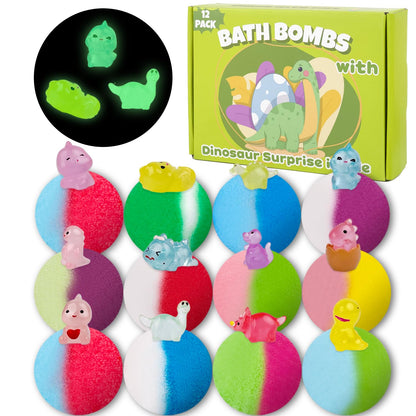 Bath Bombs for Kids, 12 Pcs Bath Bombs with Glow in The Dark Animal Surprise Inside, Handmade Organic Bubble Bath Ball Gift Set for Boys and Girls, Gift for Birthday Christmas Easter