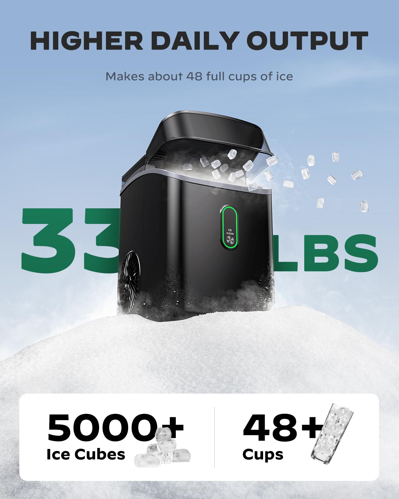 Nugget Ice Maker Countertop - Silonn Smart Pebble Ice Machine, Pellet Ice 44 lbs per Day, Crushed Ice from Timer Function and Status Alerts with Silonn App, Stainless Steel