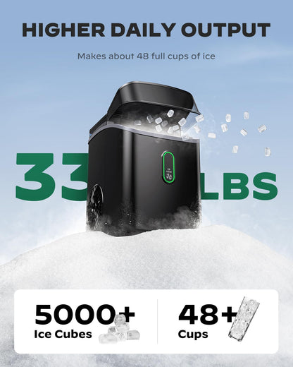 Nugget Ice Maker Countertop - Silonn Smart Pebble Ice Machine, Pellet Ice 44 lbs per Day, Crushed Ice from Timer Function and Status Alerts with Silonn App, Stainless Steel