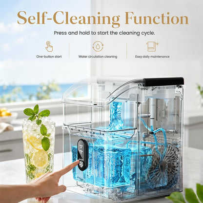 Kismile Nugget Ice Makers Countertop,35Lbs/24H,Portable Sonic Ice Machine with Self-Cleaning,One-Click Operation for Home/Office(Stainless Steels Silver)