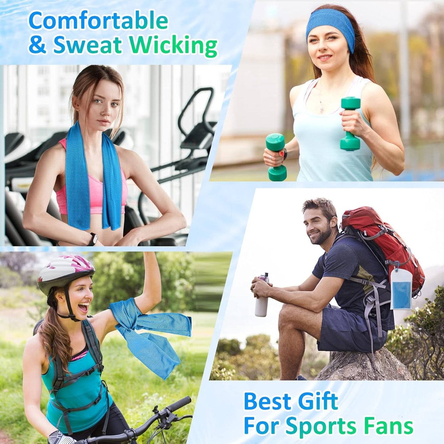 Cooling Towels for Neck and Face 8Pack(40"x12"), Cooling Neck Wraps for Gym | Sweat wicking, Quick dry, Lightweight, Reusable, Absorbent, Cool Towel for Running, Yoga, Workout, Travel, Climbing