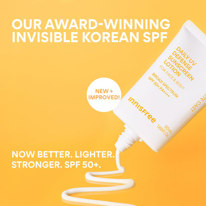 innisfree Daily UV Defense SPF 50+ PA++++ Korean Face & Body Sunscreen, Broad Spectrum, Invisible Finish, No White Cast, Lightweight, Hydrating