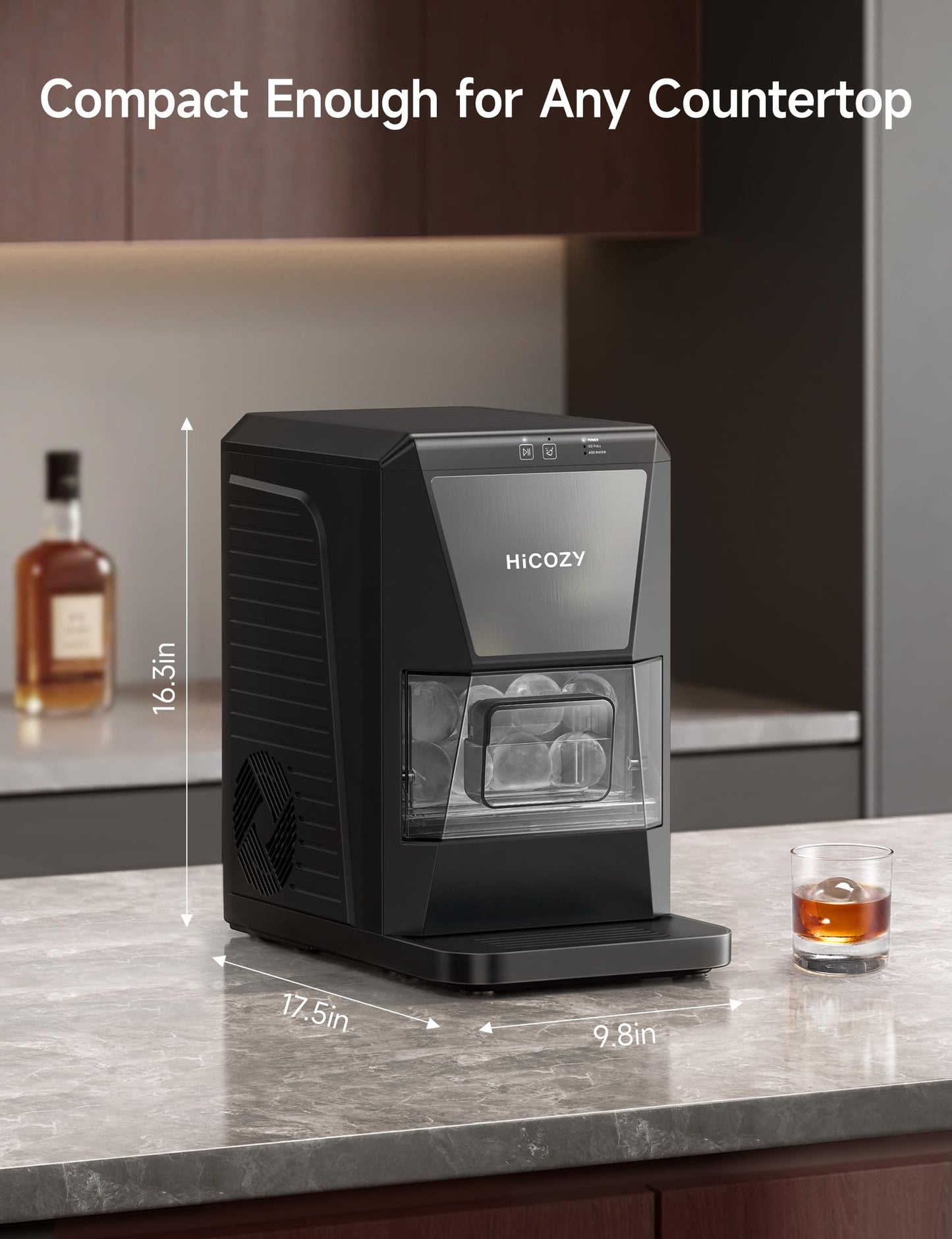 HiCOZY B1 2" Clear Ice Ball Maker Countertop,Sphere Ice Maker, 2 Big Crystal Balls in 60Mins,40 pcs/Day, Self-Cleaning Round Ice Cube Machine with Ice Tong for Cocktails, Whiskey
