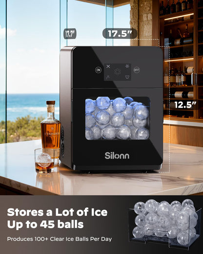 Nugget Ice Maker Countertop - Silonn Smart Pebble Ice Machine, Pellet Ice 44 lbs per Day, Crushed Ice from Timer Function and Status Alerts with Silonn App, Stainless Steel