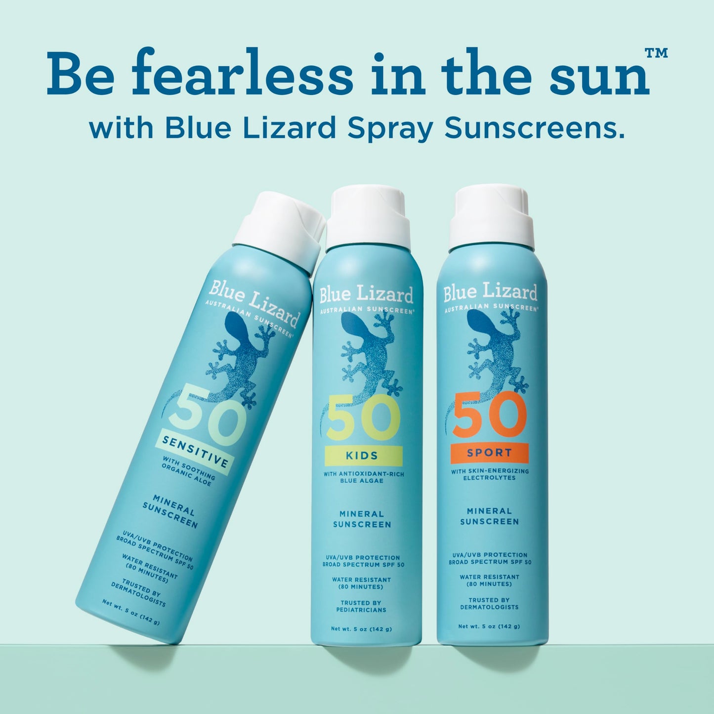 BLUE LIZARD Sport Mineral Sunscreen Spray SPF 50+, Dermatologist-Recommended Brand, Broad-Spectrum UVA/UVB Protection, Water-Resistant, Zinc Oxide Formula, Vegan, 5 fl oz