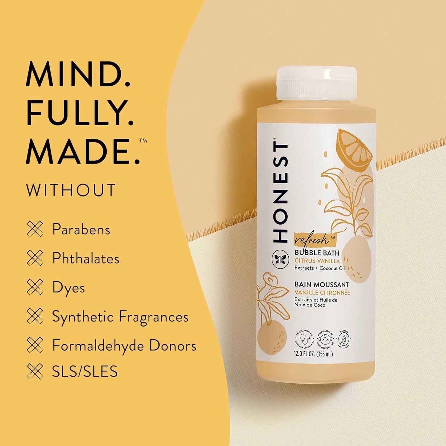 The Honest Company Foaming Bubble Bath & Baby Wash, Tear-Free, Hypoallergenic, Natural Formula, Lavender Calm Scent, 12 fl oz