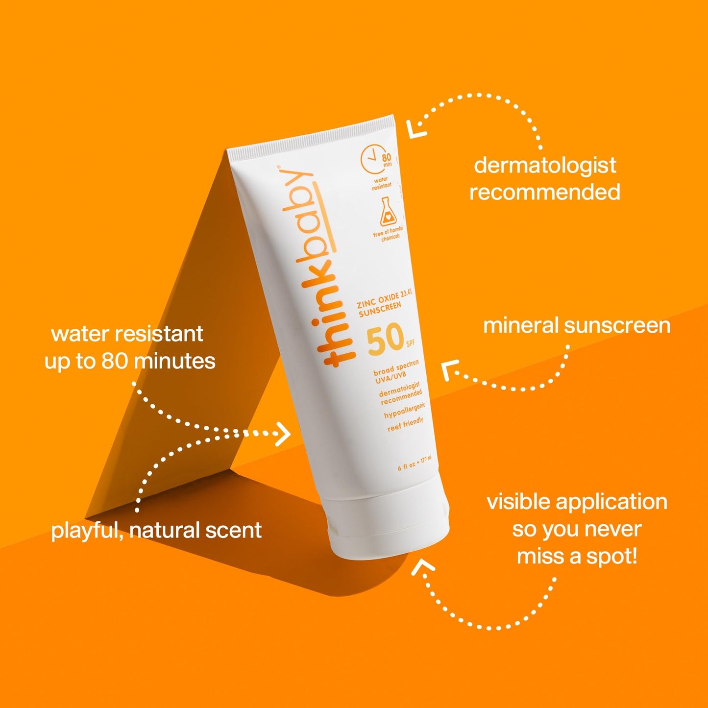 Thinkbaby SPF 50+ Baby Sunscreen, 3 Oz. – Safe, Natural Mineral Sun Cream for Babies - Water Resistant, Broad Spectrum UVA/UVB Sun Protection – Vegan Sunscreen for Kids