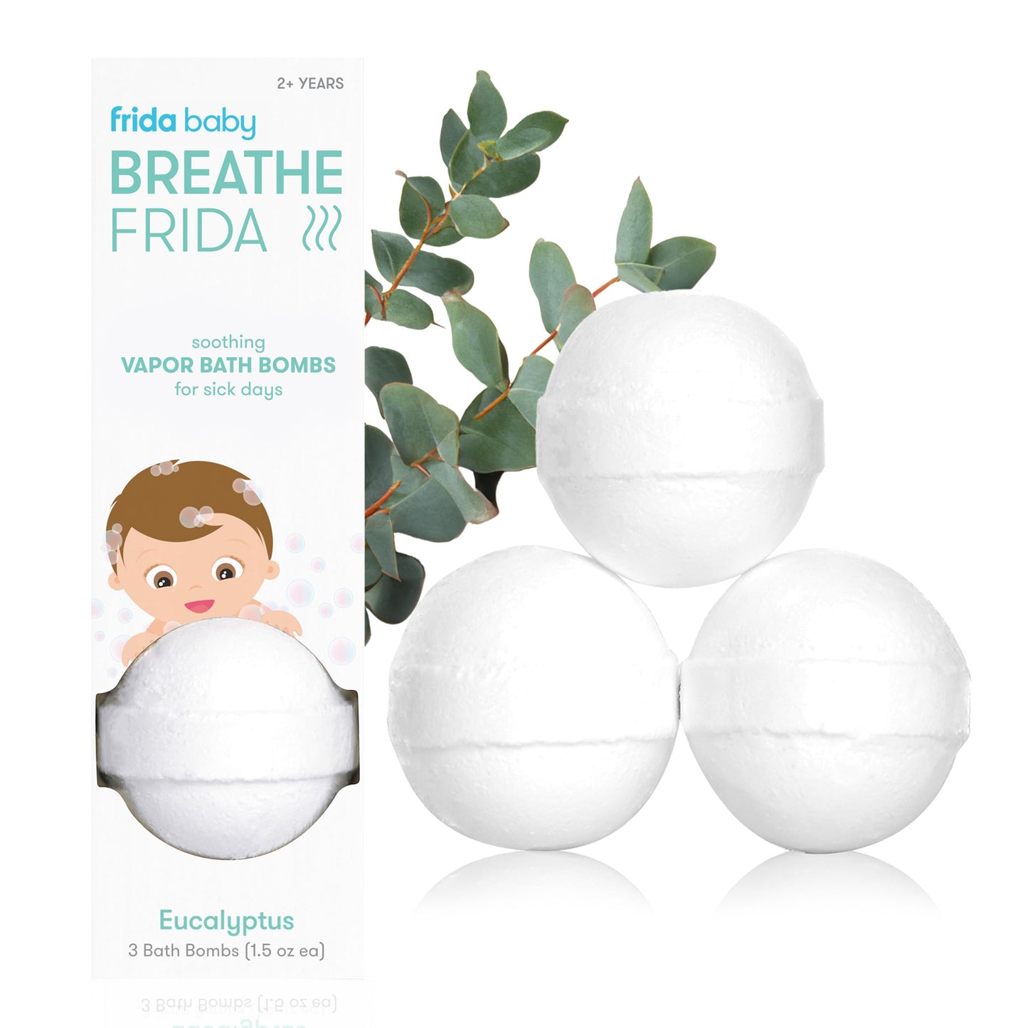 Frida Baby Natural Vapor Bath Bombs for Toddlers & Kids, Eucalyptus Essential Oil Bath Bombs for Aromatherapy, 10 Count