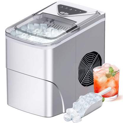 Silonn Countertop Ice Maker with 2.5L Expandable Ice Basket, 26.5lbs/24H, 9 Cubes in 6 Mins, 2 Ice Sizes, Self-Cleaning & LED Touch Control for Home Kitchen Office