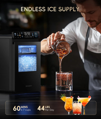 ecozy Portable Ice Cube Maker Countertop, 45 Lbs/Day, Self-Cleaning | Makes 24 Ice Cubes in Just 13 Mins, Perfect for Home, Kitchen, Bar, Office and RV, Stainless Steel