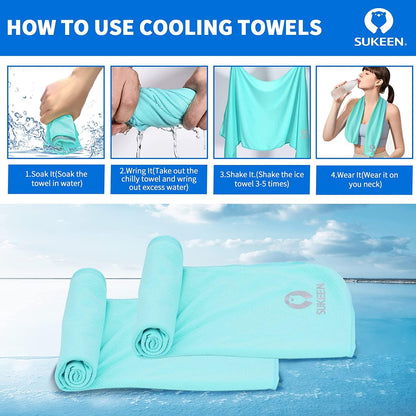 Sukeen 4 Pack Cooling Towels (40"x12") for Neck and Face, Cooling Neck Wraps, Breathable Cooling Towel for Hot Weather, Sweat Towels for Yoga, Sports, Golf, Gym, Camping, Running, Fitness, Workout