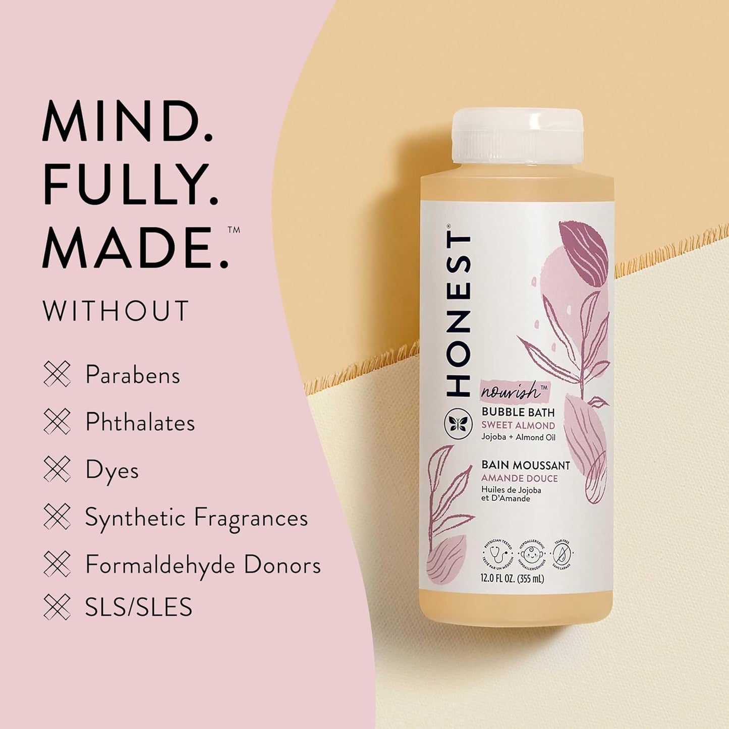 The Honest Company Foaming Bubble Bath & Baby Wash, Tear-Free, Hypoallergenic, Natural Formula, Lavender Calm Scent, 12 fl oz