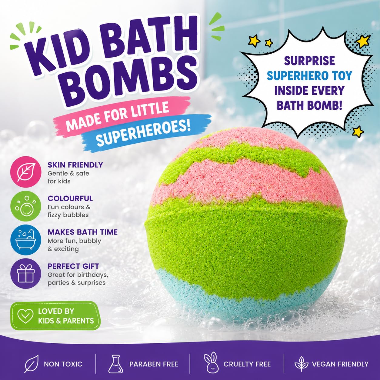 EvolutionUSA 12 Bloom Bath Bombs with Toys - Adorable Girl Bath Bomb Set, Bubbly Kids Bathbombs, Fizzy Bath Ball, Kids Bath Bombs for Girls, Childrens Bath Bomb Set Easter, Birthday, Christmas Gift