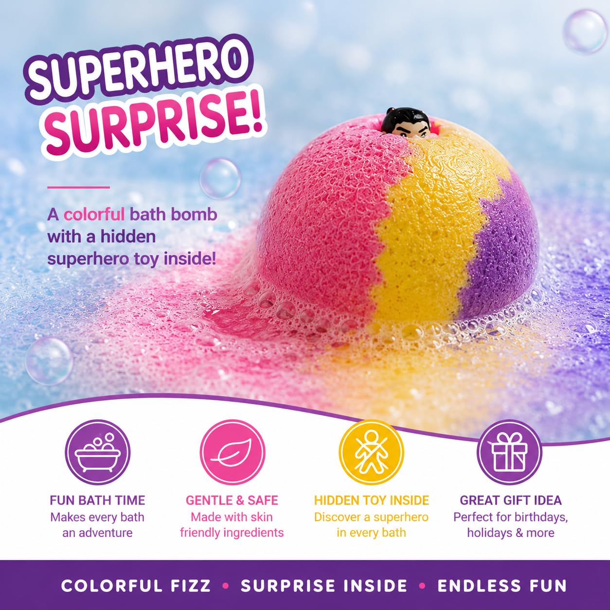 EvolutionUSA 12 Bloom Bath Bombs with Toys - Adorable Girl Bath Bomb Set, Bubbly Kids Bathbombs, Fizzy Bath Ball, Kids Bath Bombs for Girls, Childrens Bath Bomb Set Easter, Birthday, Christmas Gift
