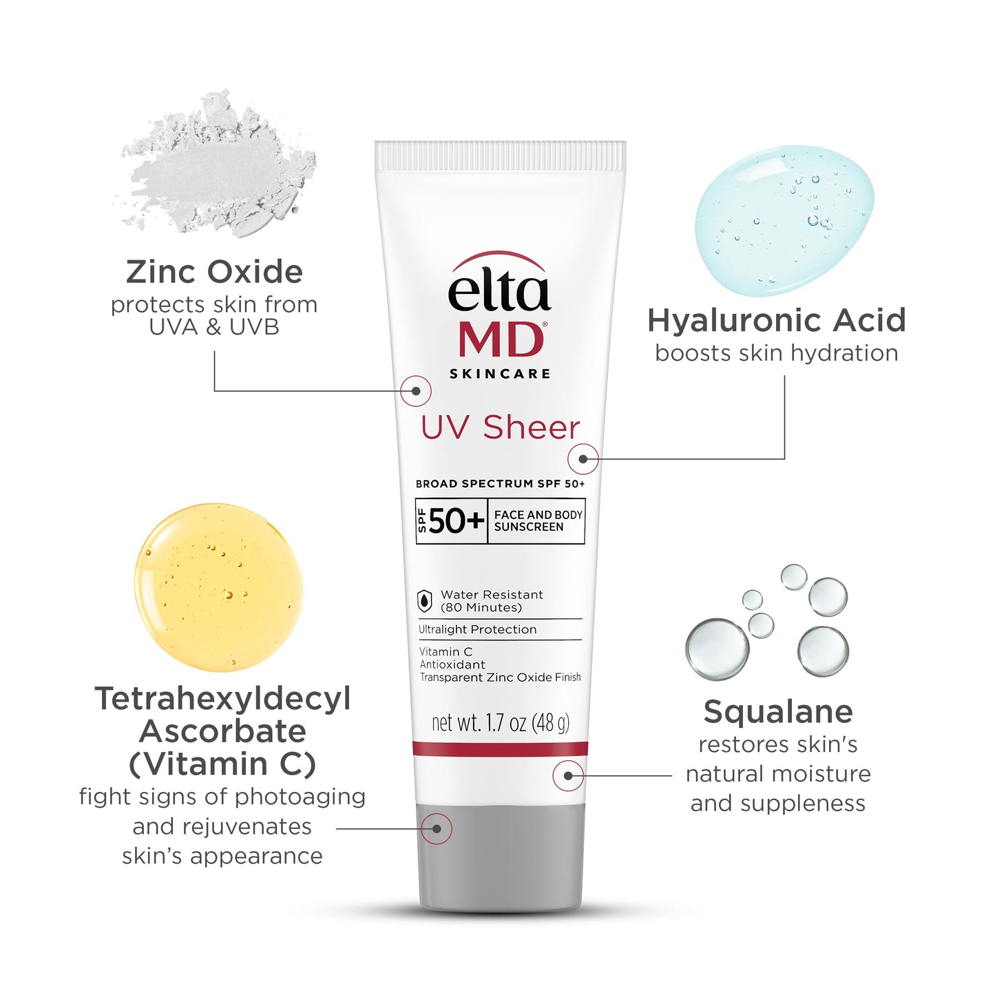 EltaMD UV Sheer Face and Body Sunscreen SPF 50+, No White Cast Sunscreen with Transparent Zinc Oxide and Hyaluronic Acid, Moisturizes and Protects