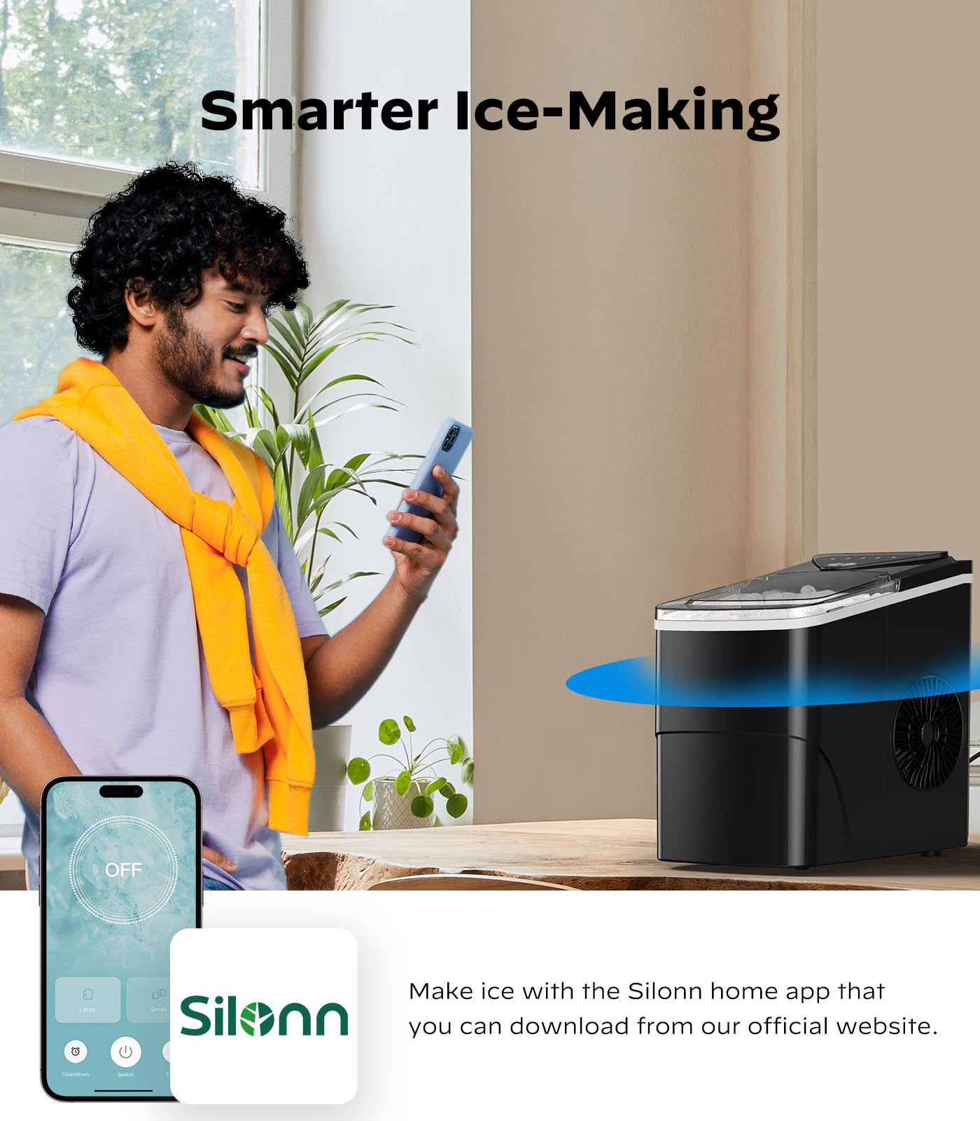Silonn Nugget Ice Maker Countertop with APP & Voice Control, Self Cleaning Ice Machine with 3L Large Water Tank, 40 lbs/24H Soft Chewable Ice, Portable Pebble Ice Maker for Home, Kitchen and Party
