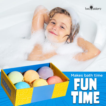 Superhero Bath Bombs for Kids with Surprise Toys Inside (6 Pack) - Large Bubble Bomb Fizzies for Boys, Girls, & Toddlers - Birthday Gift for Kids - Fruity Scent, USA Made by Two Sisters