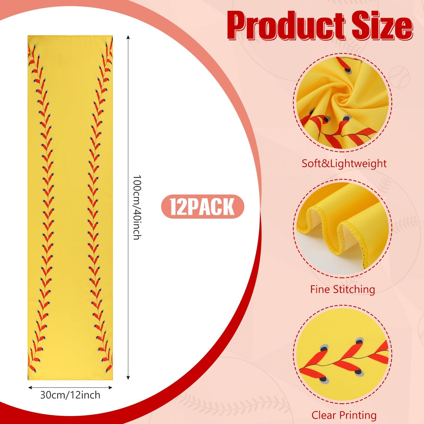12 Pcs Cooling Towel Baseball Football Basketball Breathable Chilly Softball Soccer Ice Towel, 40"x12" Tennis Microfiber Accessories for Player(White,Baseball)