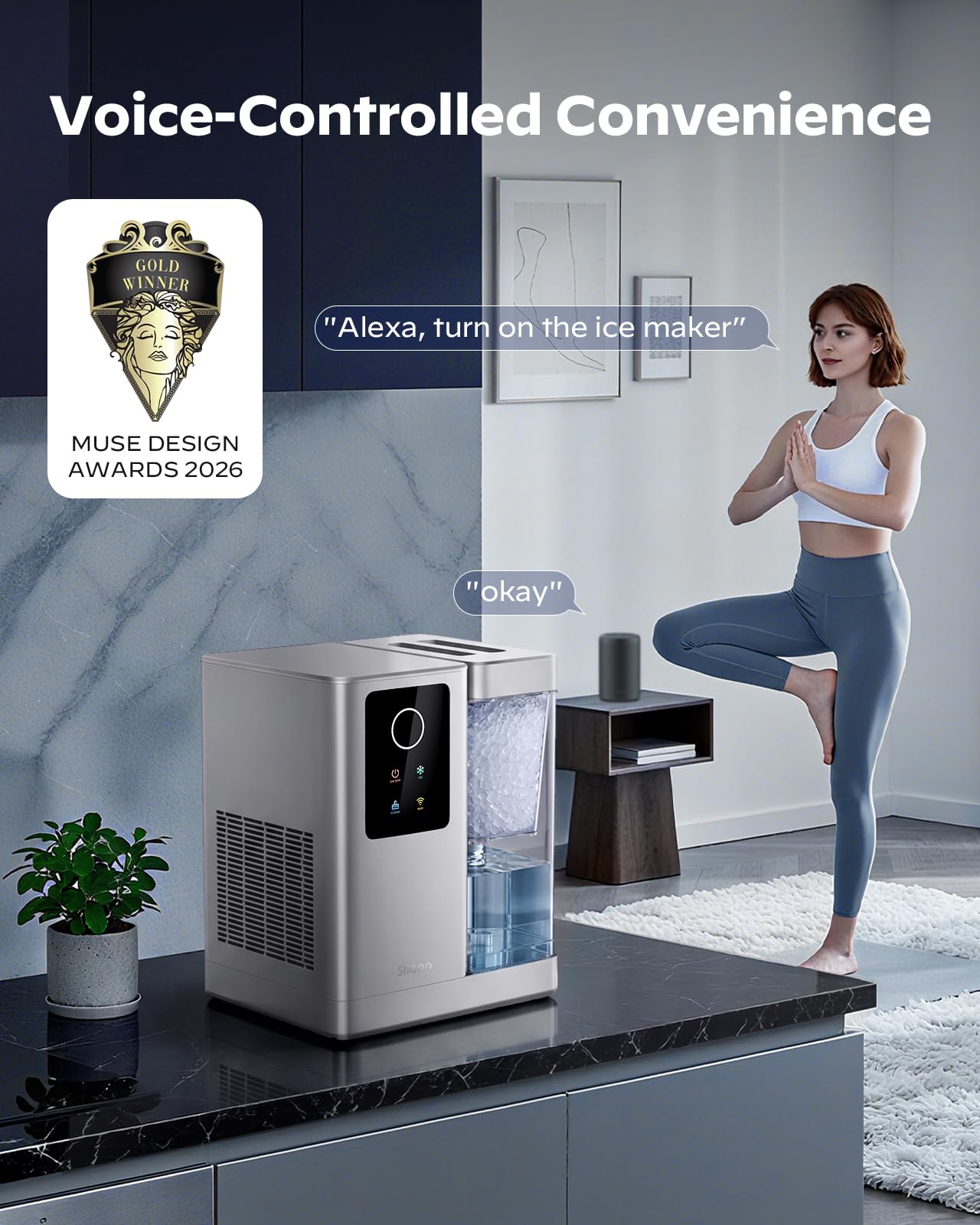 Silonn Nugget Ice Maker Countertop with APP & Voice Control, Self Cleaning Ice Machine with 3L Large Water Tank, 40 lbs/24H Soft Chewable Ice, Portable Pebble Ice Maker for Home, Kitchen and Party