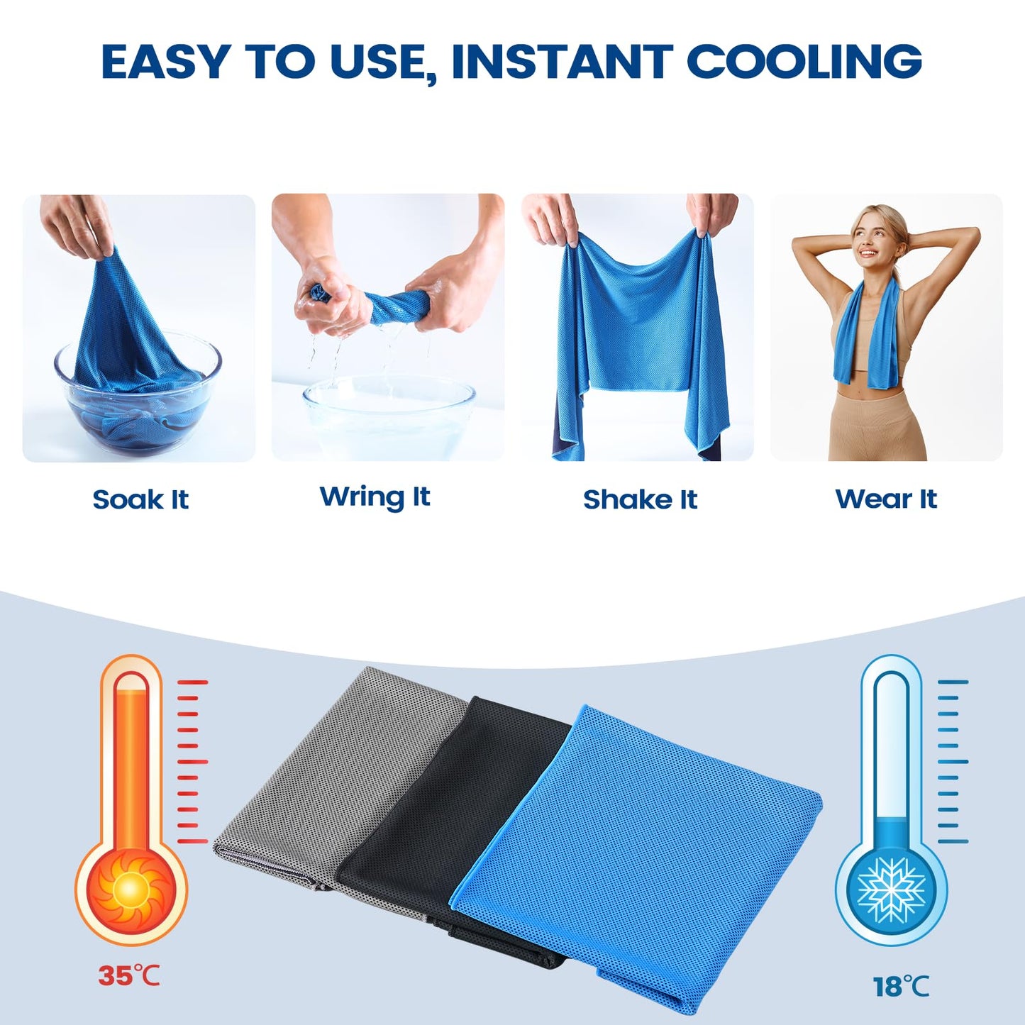 Clothirily Cooling Towels for Women Men, Breathable Cooling Towels for Neck and Face, Workout Towel for Hot Weather, Sweat Towel for Gym Yoga, Camping, Fitness, Running, Traveling, 6 Pack 40"x12"